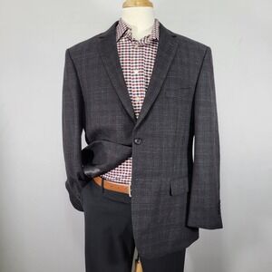 Pronto Uomo Platinum Men's Sport‎ Coat Blazer Flannel Charcoal Plaid Wool 44R
